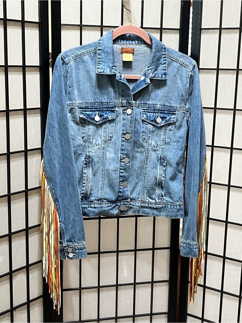 SCULLY WOMENS Denim faux leather Fringe Trucker Jacket - Blue SIZE S